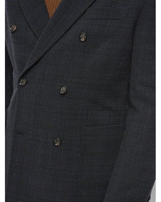 Paolo Pecora Black Double-Breasted Checked Blazer for men