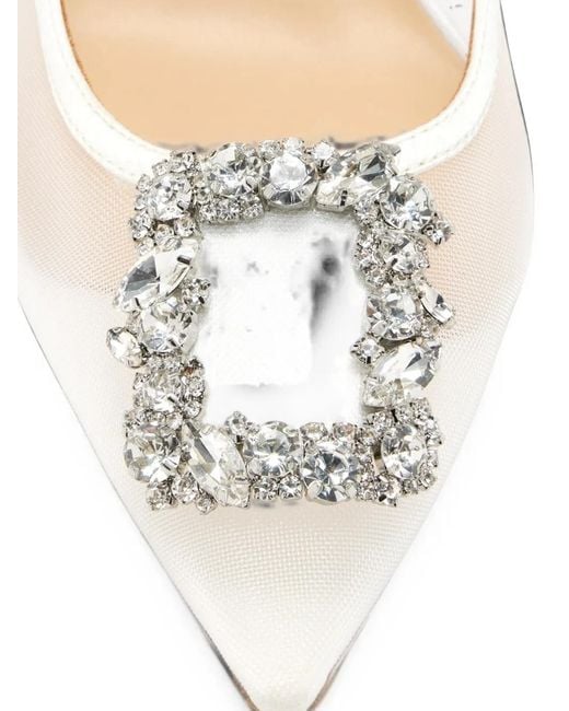 Badgley Mischka White Yuta Crystal-Embellished Mesh Pumps