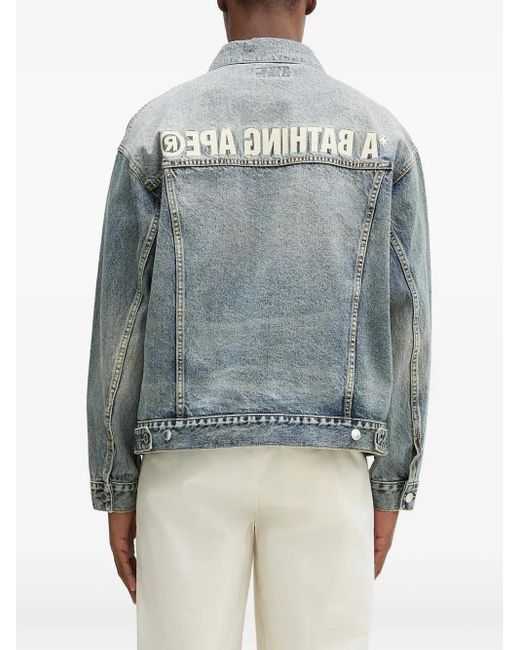 A Bathing Ape Blue Logo-Embroidered Denim Jacket for men