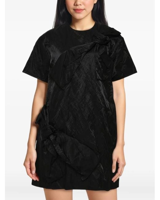 MSGM Black Crinkle Bow Mini Dress