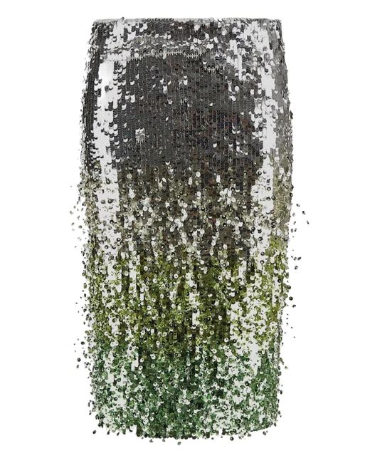 Des Phemmes Green Sequin-Embellished Midi Skirt