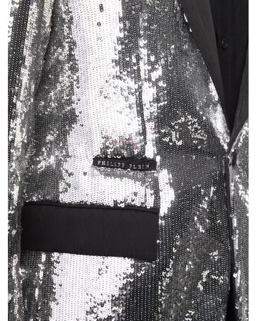 Philipp Plein Gray Sequin-Embellished Single-Breasted Blazer for men