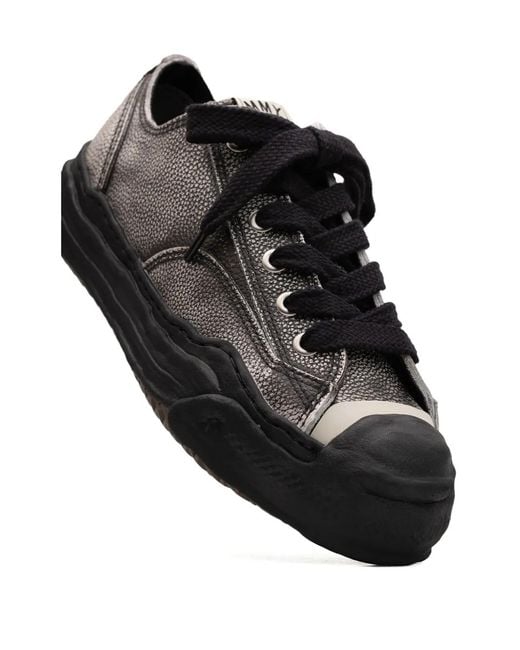 Maison Mihara Yasuhiro Black Brushed Leather Low-Top Trainers