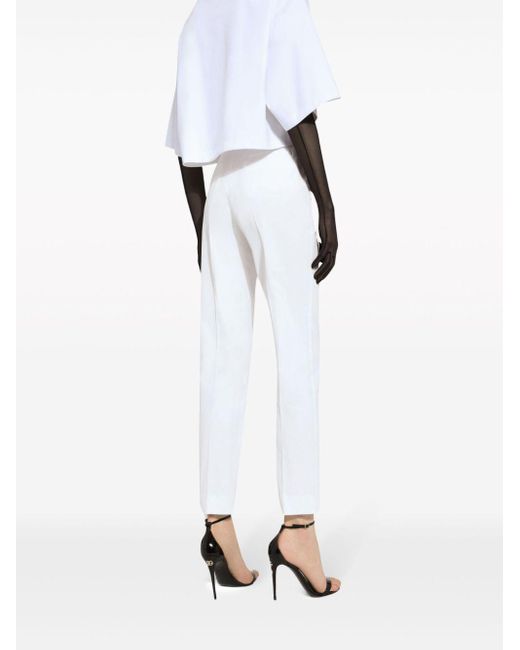 Pantalon en gabardine à taille haute Dolce & Gabbana en coloris White