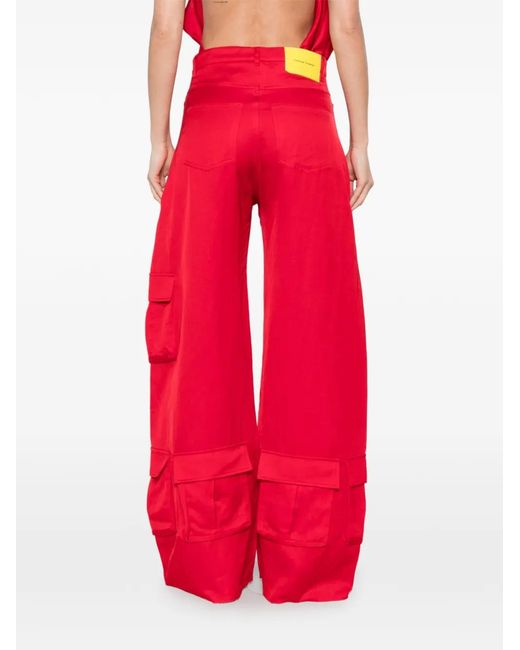 Marques'Almeida Red Satin Cargo Pants