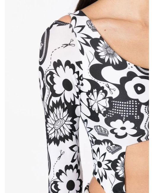 Amir Slama White Floral-Print Cut-Out Top
