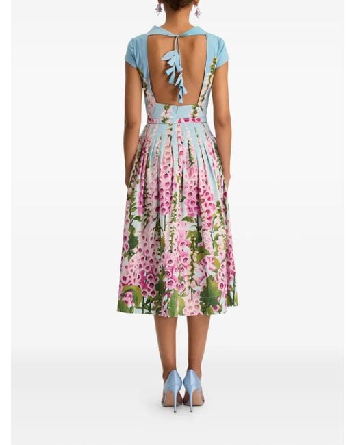 Oscar de la Renta White Floral-Pattern Midi Dress