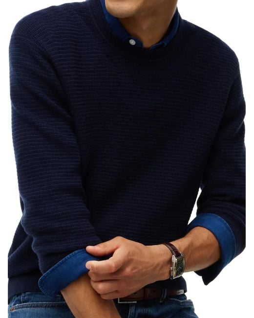 Tommy Hilfiger Blue Waffle-Knit Crew-Neck Sweater for men