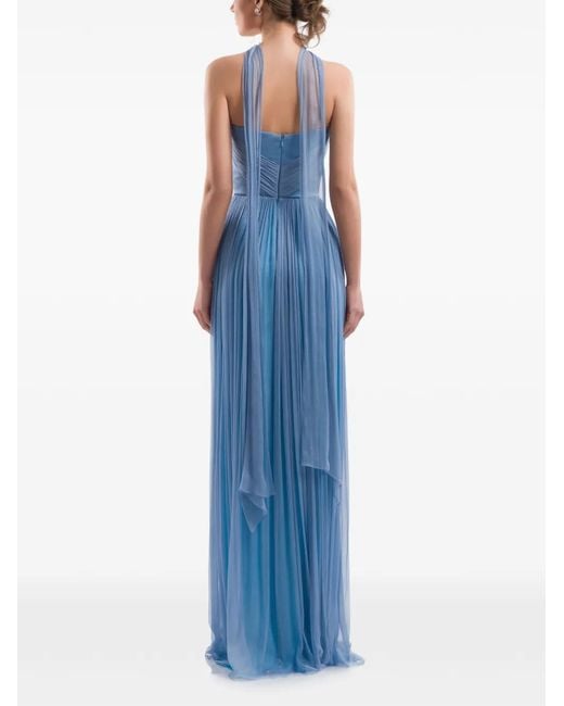 IMROSKA Blue Iris Pleated Strapless Maxi Gown Dress