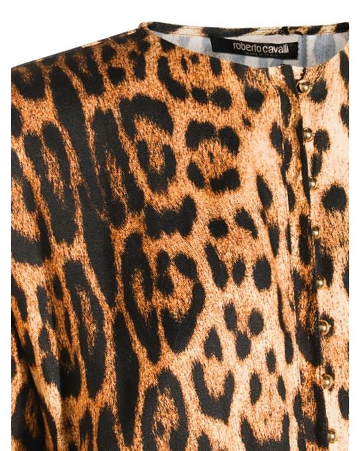 Roberto Cavalli Natural Leopard-Print Long-Sleeve Dress