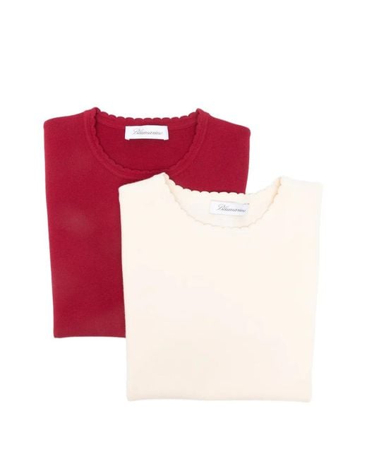 Blumarine Red Scalloped Crew Neck Knitwear