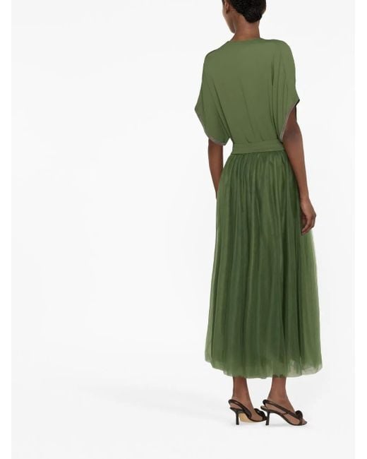 Fabiana Filippi Green High-Waist Tulle Midi Skirt