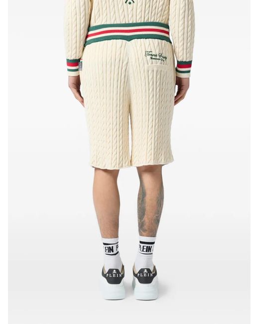 Philipp Plein White Knitted Drawstring Shorts Plein Tennis for men