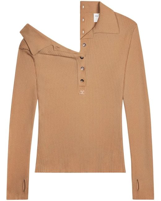 Courreges Natural Multi-Button Polo Sweater