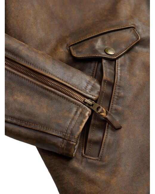 RRL Brown Zip Leather Jacket for men