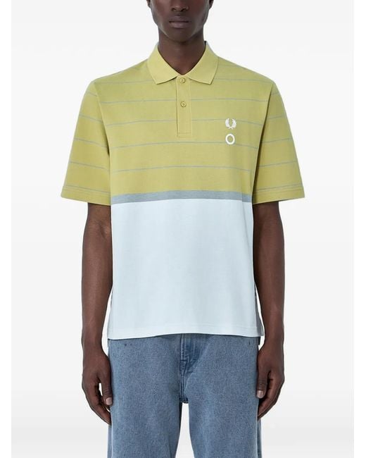 Fred Perry Green Buttoned Striped Polo Shirt for men