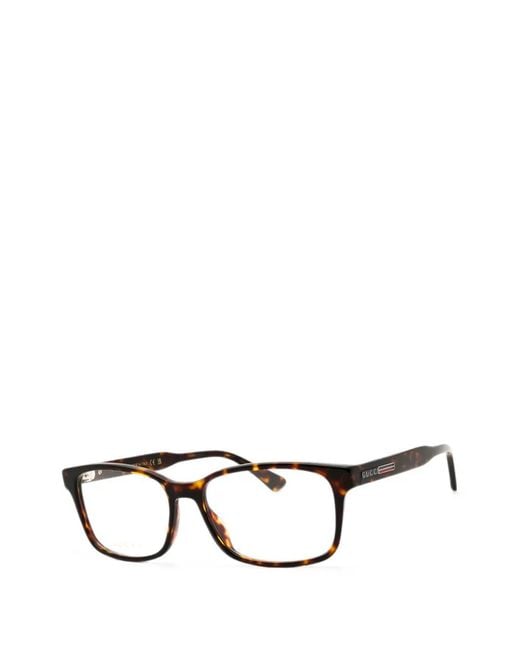 Gucci Black Tortoiseshell-Effect Rectangle-Frame Glasses for men