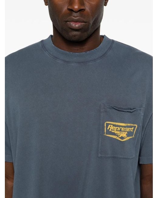 Represent Blue Nothing Faster Logo-Print T-Shirt for men