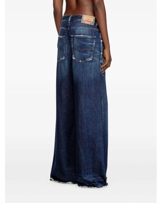 DIESEL Blue Frayed Wide-Leg Jeans