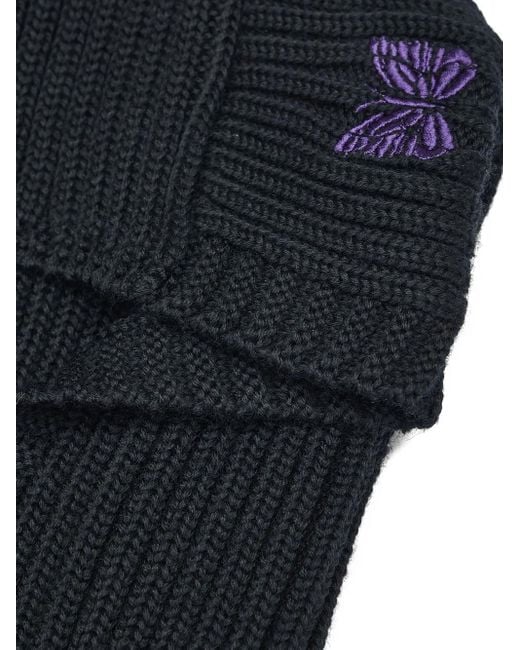 Needles Black Logo-Embroidered Ribbed Balaclava for men