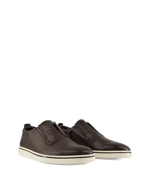Ferragamo Brown Gancini-Detail Leather Slip-On Sneakers for men