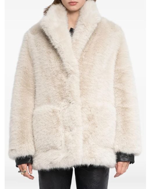 Zadig & Voltaire White Fleur Faux Fur Coat