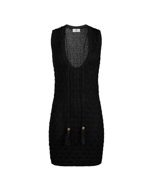 Elisabetta Franchi Black Knit Tassel Mini Dress