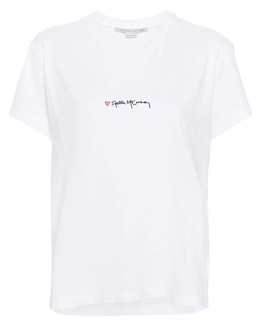 Stella McCartney White T-Shirt mit Logo-Stickerei