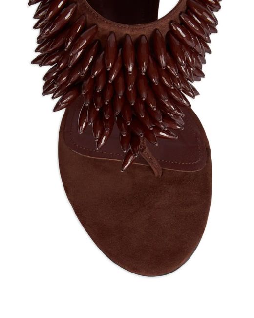 Balmain Brown No Wedge Beaded Suede Sandals