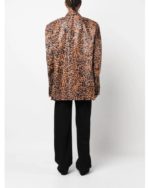 Vetements Brown Leopard-Print Leather Blazer