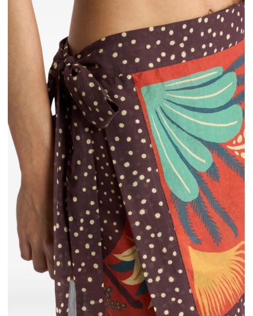 Etro Red X Tabby Booth Cotton Cover-Up Mini Skirt With Placed Print
