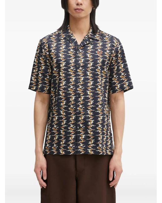 Fred Perry Black Camp-Collar Patterned Shirt for men