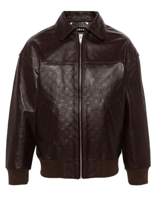 M I S B H V Black Logo-Embossed Leather Jacket for men