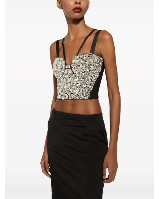 Dolce & Gabbana Gray Crystal-Embellished Crop Top