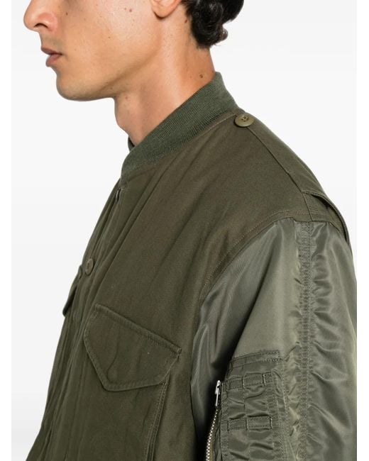 Junya Watanabe Green Panelled Utility Bomber Jacket for men