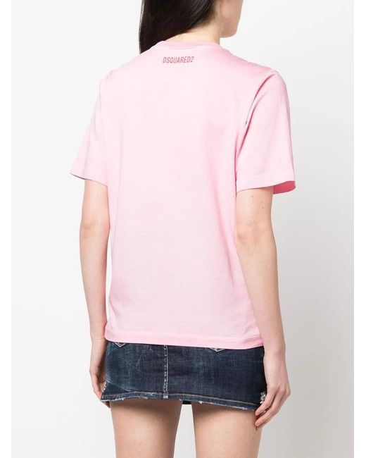 DSquared² Pink Slogan-Print Cotton T-Shirt