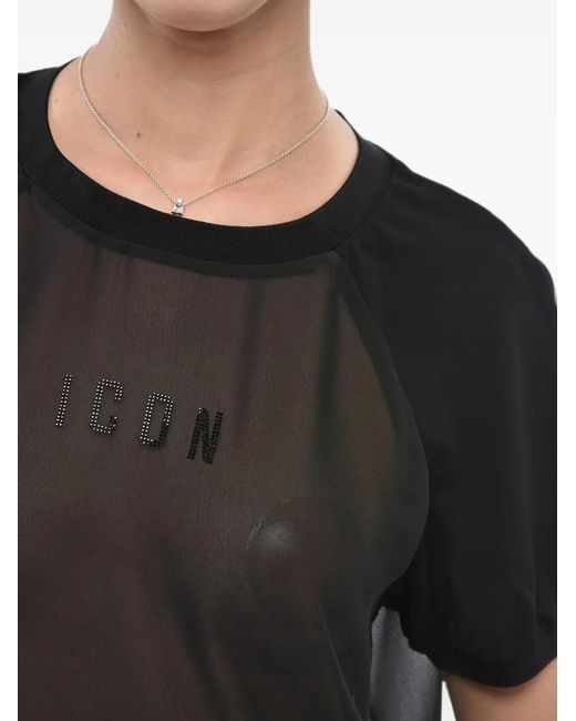 DSquared² Black Icon Rhinestone-Embellished T-Shirt