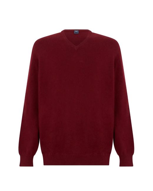 Fedeli Red V-Neck Cashmere Sweater for men