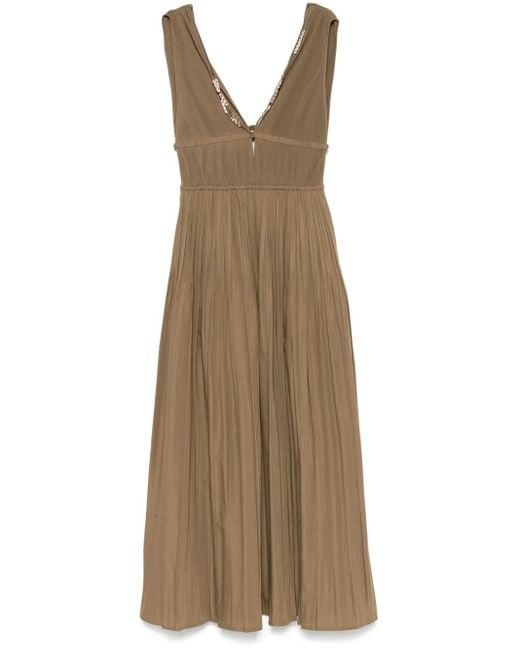 Maje Natural Plissé Midi Dress