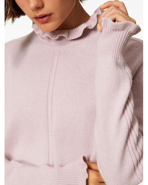 Twinset Pink Ruffled High-Neck Sweater