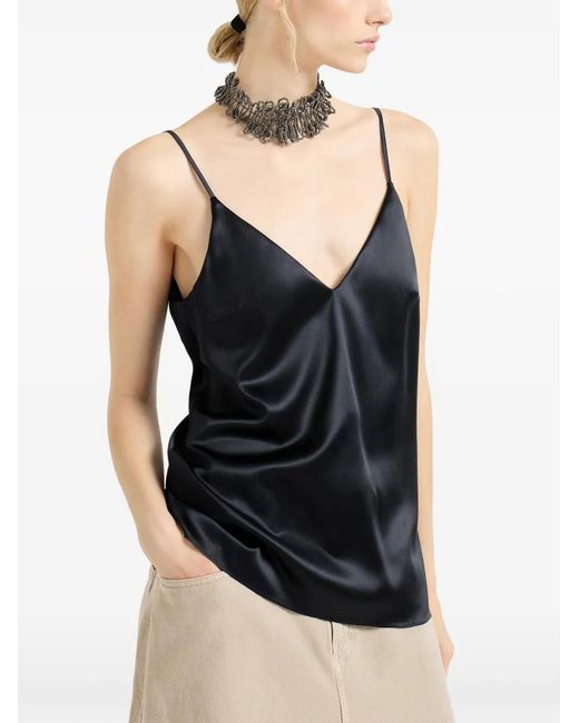 Brunello Cucinelli Black Stretch Silk Satin Camisole