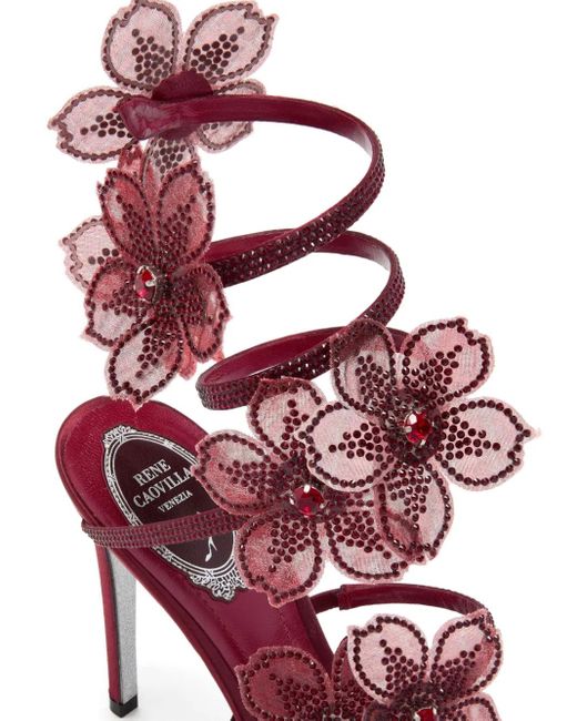 Rene Caovilla Pink 105Mm Crystal-Flower Embellished Sandals