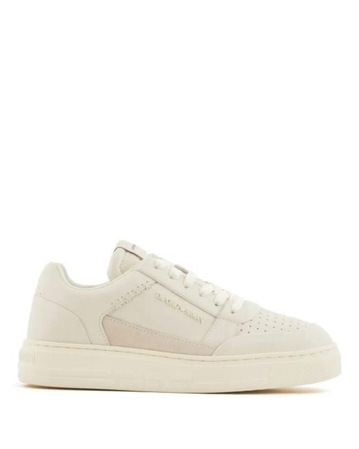 Emporio Armani Leren Sneakers Met Logo-Reliëf in het White