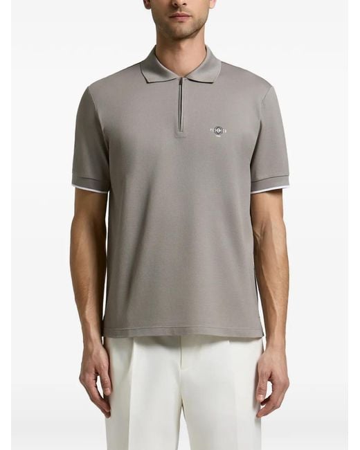 Peserico Gray Piquet Logo-Print Zip-Fastening Polo Shirt for men
