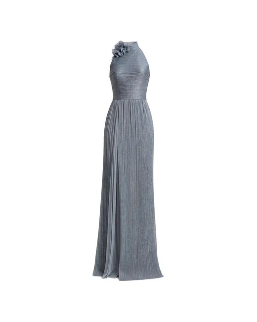 Gemy Maalouf Blue Floral-Appliqué Gown