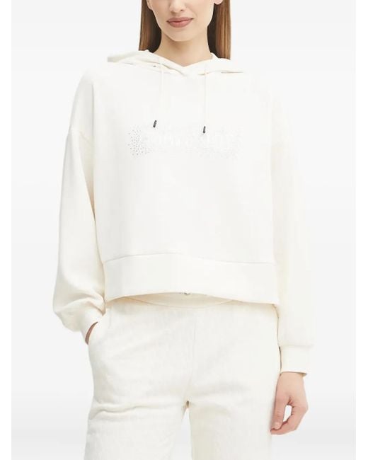 ARMANI EXCHANGE White Crystal-Embellished Long-Sleeve Hoodie