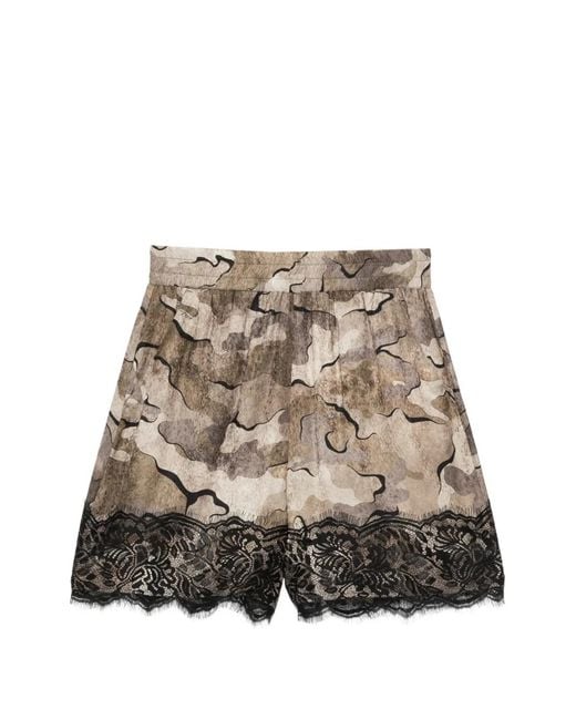 Pinko Brown Camouflage Shorts With Lace