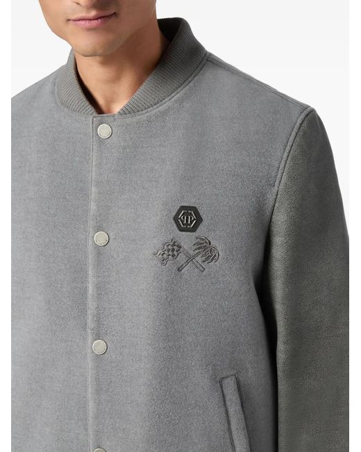 Philipp Plein Gray Plein Club Bomber Jacket for men