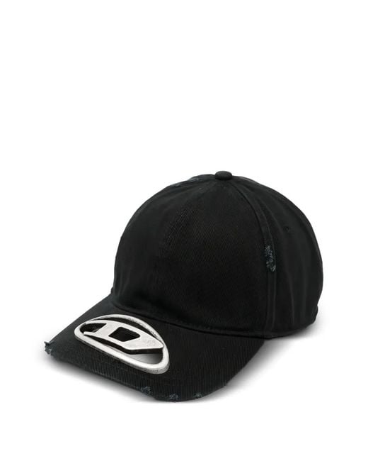 DIESEL Black Logo-Plaque Distressed Baseball Hat for men
