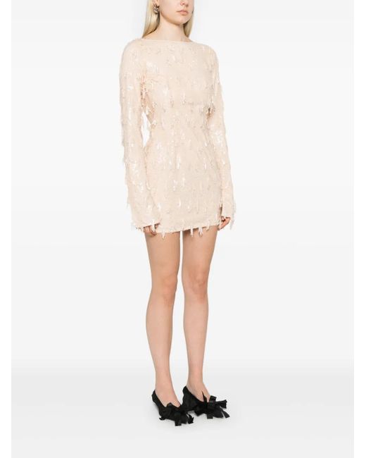 ROTATE BIRGER CHRISTENSEN Natural Sequins Boatneck Dress